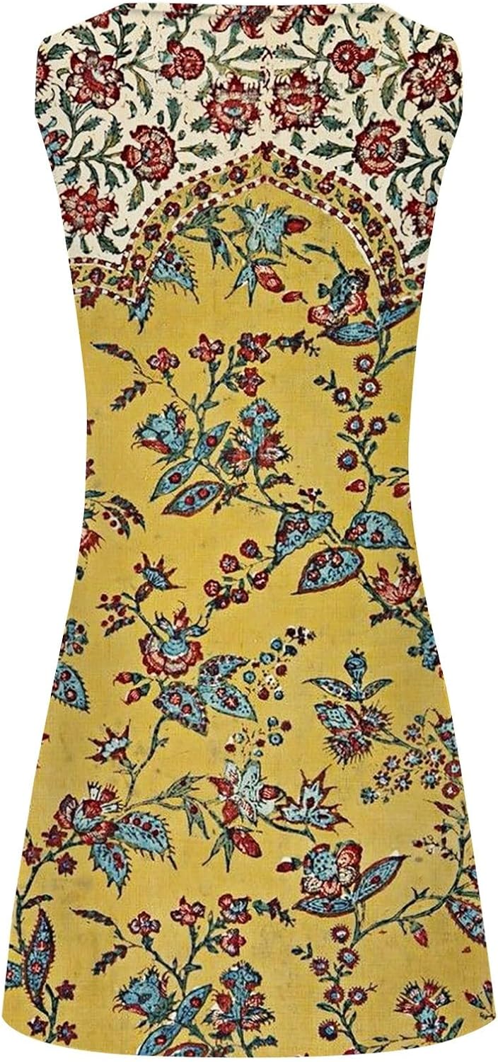Summer Dresses for Women 2025 Vacation Beach Casual Vintage Midi Sundresses Sexy Sleeveless V Neck Boho Tank Dress
