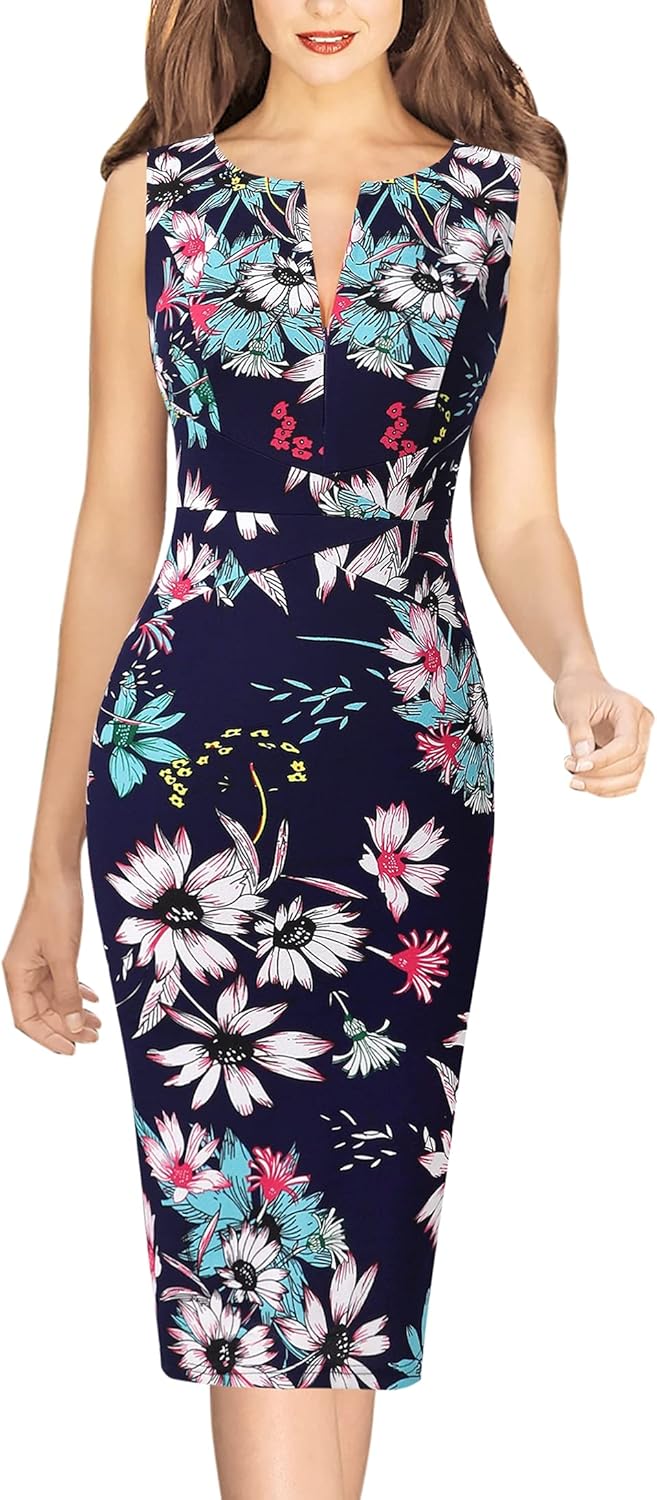 VFSHOW Womens Elegant Slim Front Zipper up Work Business Office Party Sheath Dress