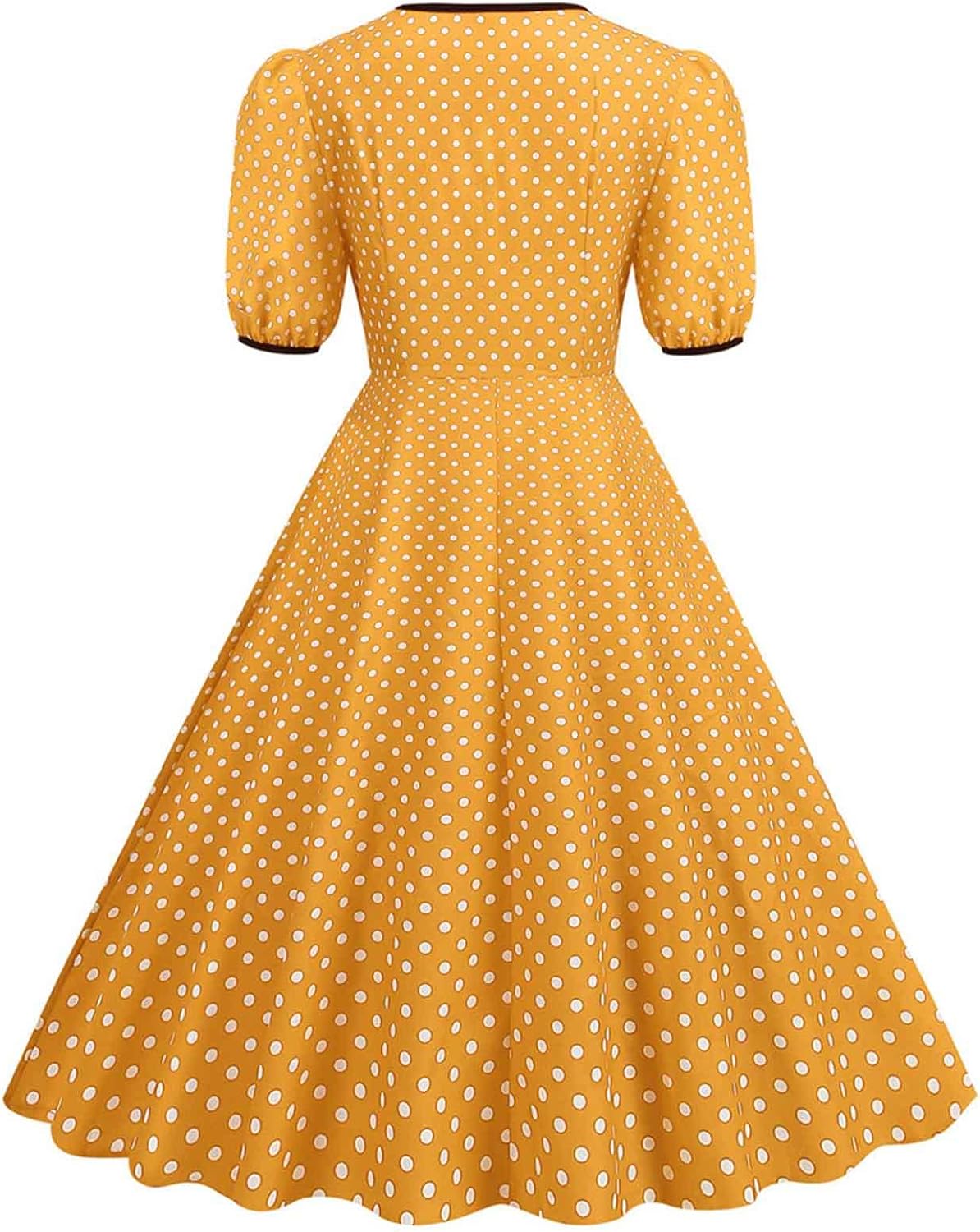 Women Double Breasted Notch Lapel 50s Vintage Short Sleeve Cocktail Swing Dress Polka Dot 1950s Rockabilly Prom Dress