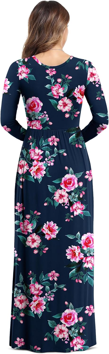 VIISHOW Women's Long Sleeve Loose Plain Maxi Dresses Casual Long Dresses with Pockets