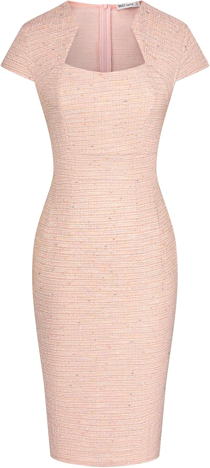 GRACE KARIN Women's Gorgeous Pencil Dress Cap Sleeve Tweed Pencil Dress for Work