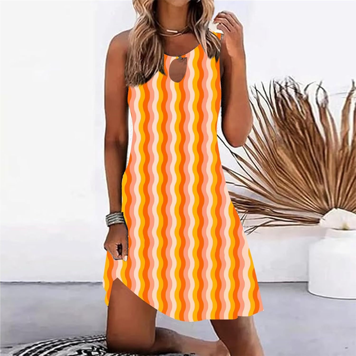 Summer Dresses for Women 2025 Vacation Beach Casual Vintage Midi Sundresses Sexy Sleeveless V Neck Boho Tank Dress