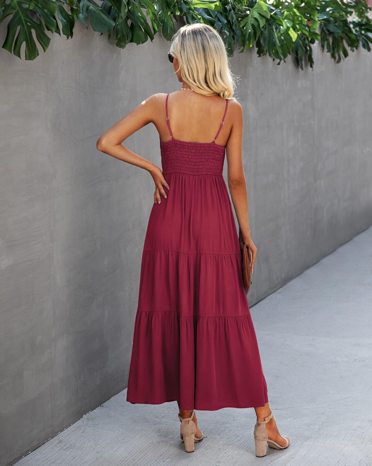 Dokuritu Women's Beach Crochet Lace Maxi Dress Solid Color Summer Vacation Spaghetti Strap Long Dress 2024