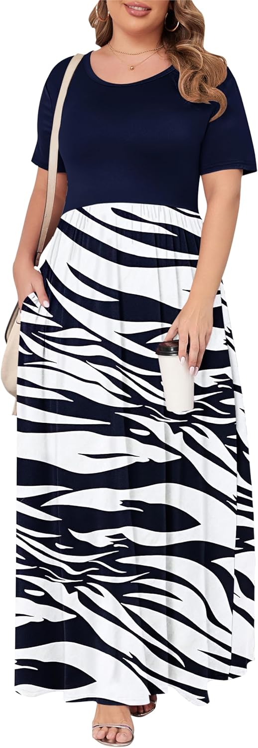 KARALIN Women’s Plus Size Maxi Dresses for Curvy Women Summer Casual Short Sleeve 2025 Long Dress 14W-26W