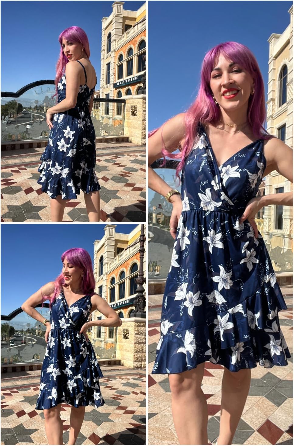 ULTRANICE Womens Summer Dresses Floral V Neck Ruffled Hem Spaghetti Spring Casual Beach Outfits Flowy Wrap Sun Dress