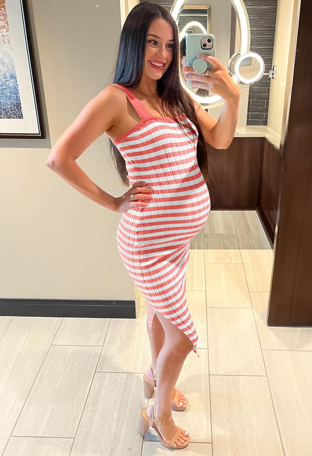 MEROKEETY Women's 2025 Summer Spring Bodycon Midi Dress Vacation Sleeveless Ribbed Knit Striped Party Sweater Dresses