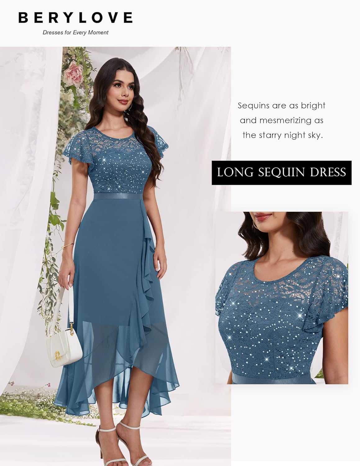 BeryLove Formal Dresses for Women 2025 Wedding Guest with Slit Cocktail Elegant Lace Long Prom Dress