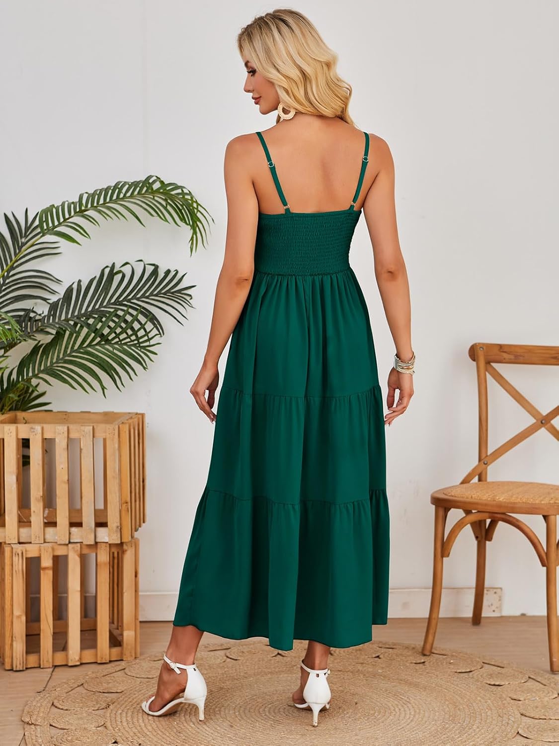Dokuritu Women's Beach Crochet Lace Maxi Dress Solid Color Summer Vacation Spaghetti Strap Long Dress 2024