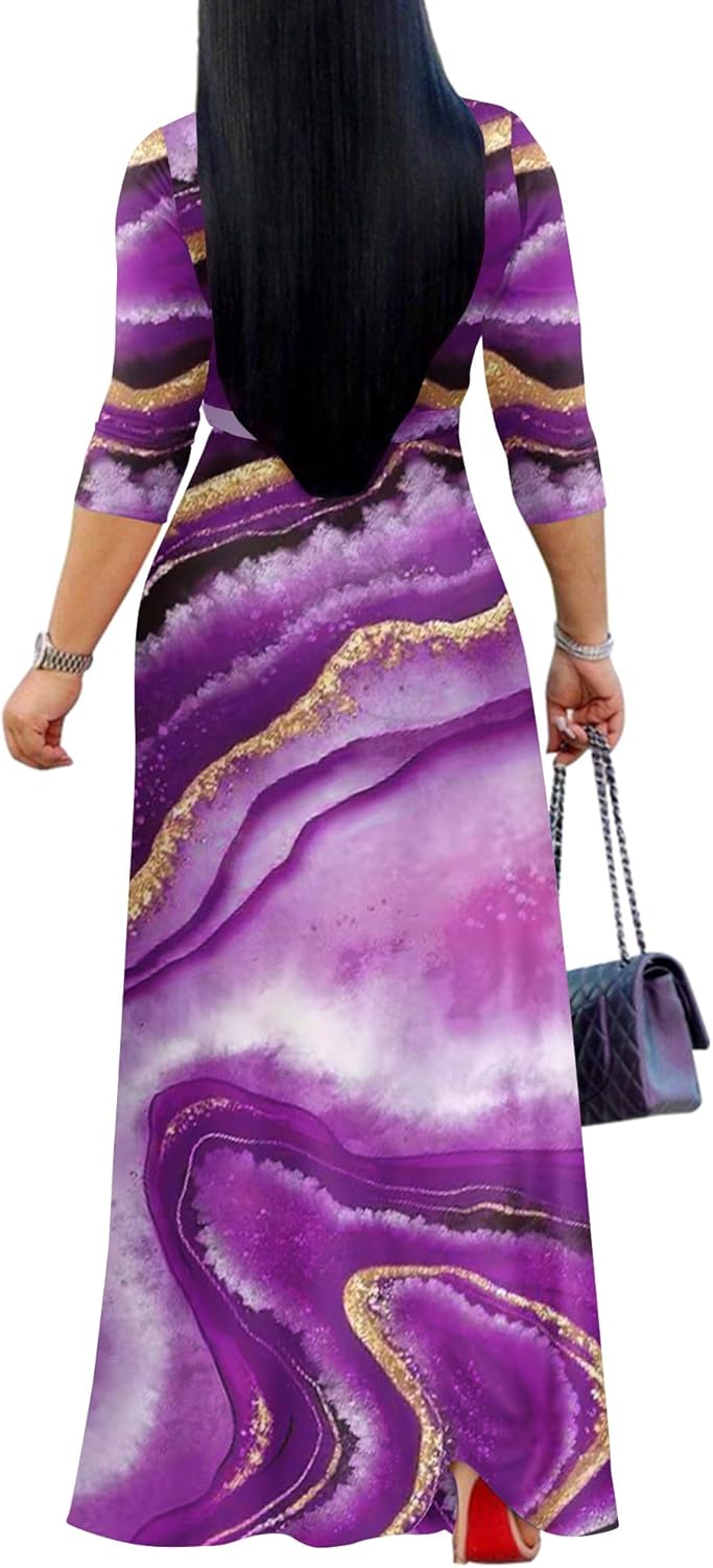 FANDEE Plus Size Maxi Dress for Women Casual Summer Sundress V-Neck 3/4 Sleeve