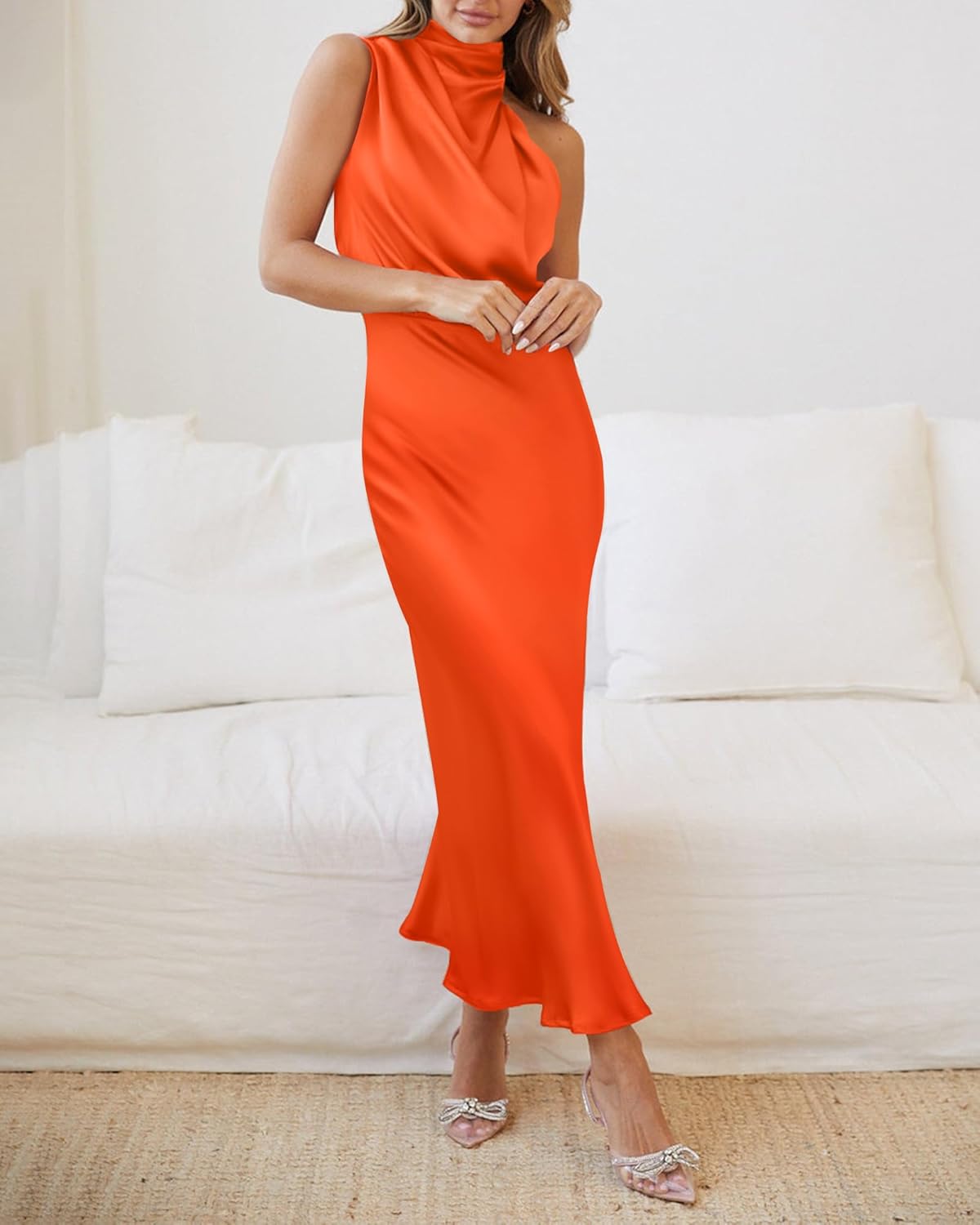 BTFBM Womens Sleeveless Cocktail Dresses Mock Neck Keyhole Elastic High Waist Evening Party Maxi Wedding Guest Dress