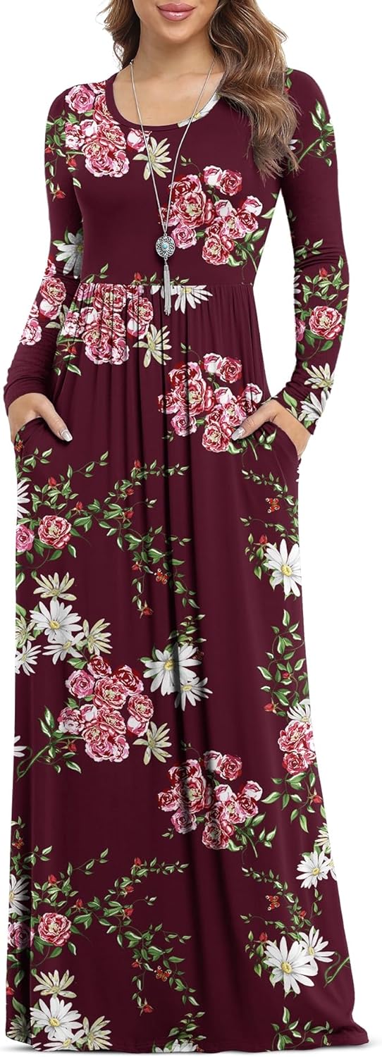VIISHOW Women's Long Sleeve Loose Plain Maxi Dresses Casual Long Dresses with Pockets