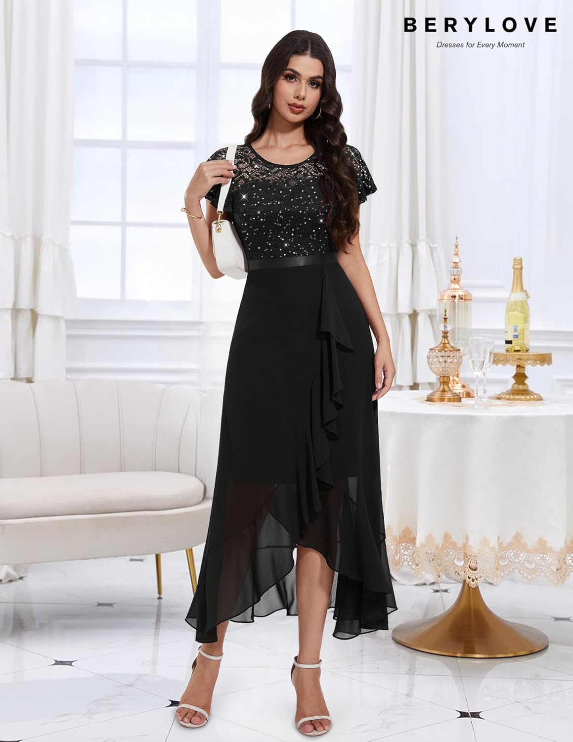 BeryLove Formal Dresses for Women 2025 Wedding Guest with Slit Cocktail Elegant Lace Long Prom Dress