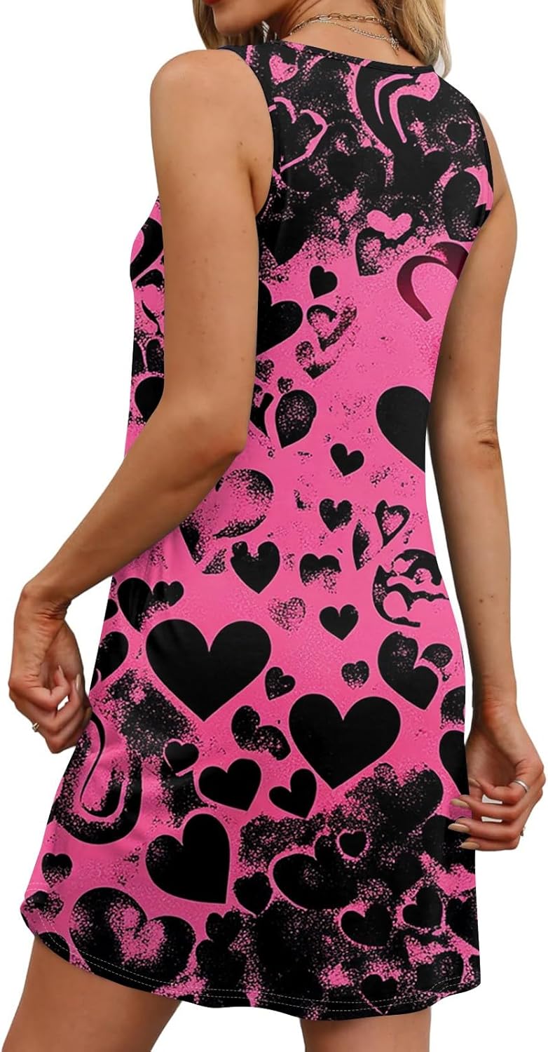 Women's Casual Sundress with Pockets Summer Boho Beach Dress,Holiday Hresses for Woment-Shirts Dress U Neck Loose Tank