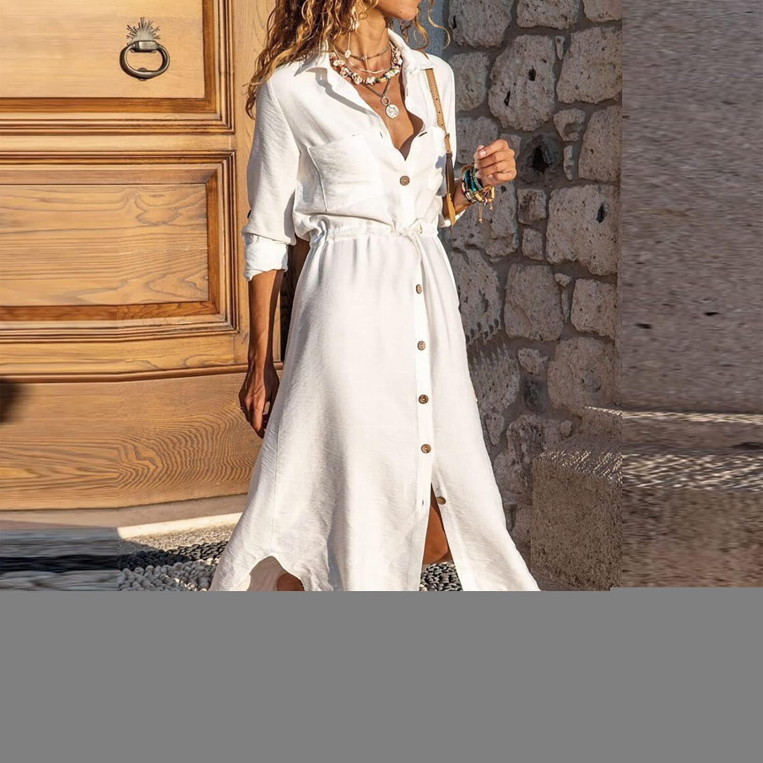 Women's Maxi Shirt Dresses Solid Cotton Linen Button Lapel Long Sleeves Summer Irregular Hem Daily Casual Sundress