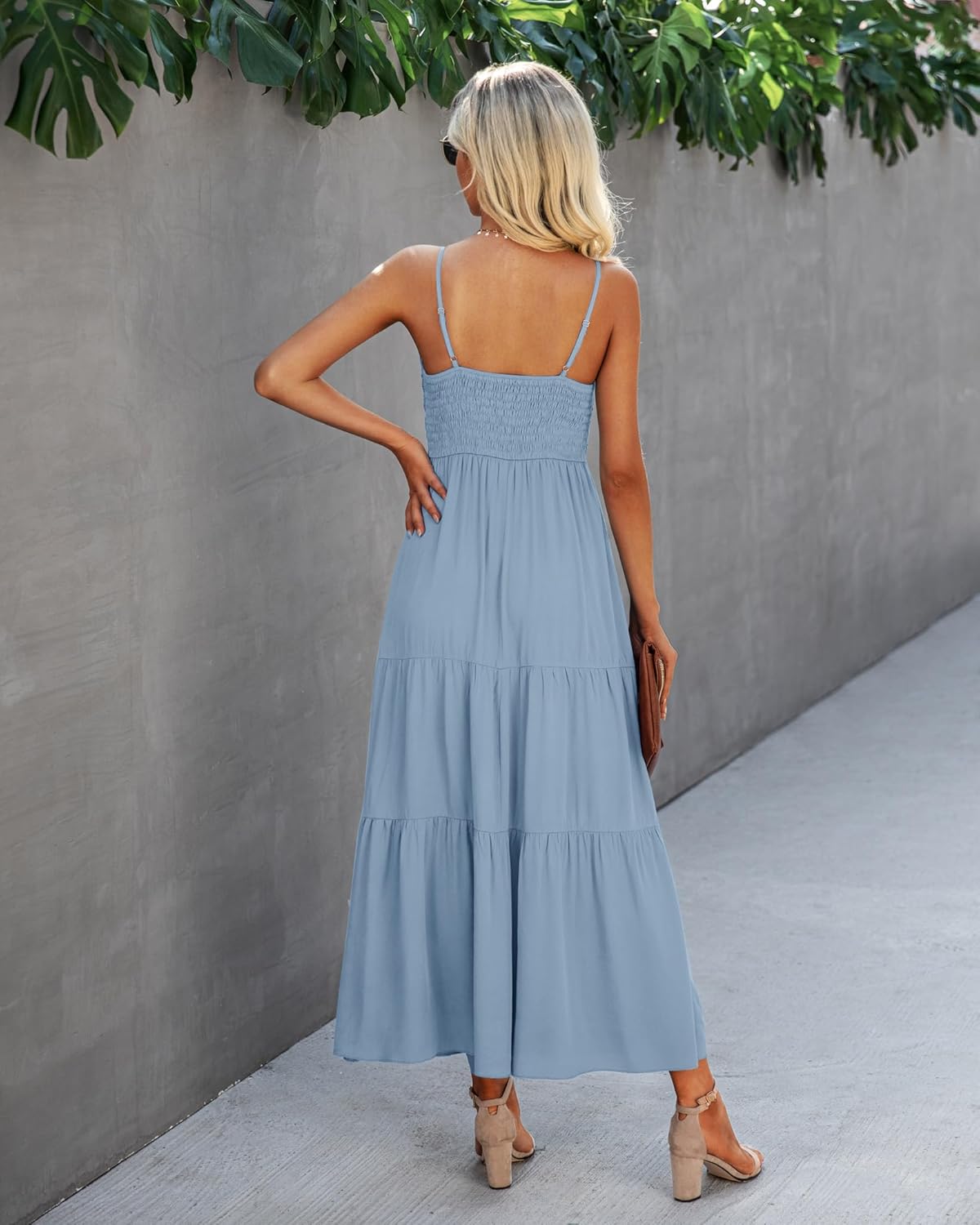 Dokuritu Women's Beach Crochet Lace Maxi Dress Solid Color Summer Vacation Spaghetti Strap Long Dress 2024