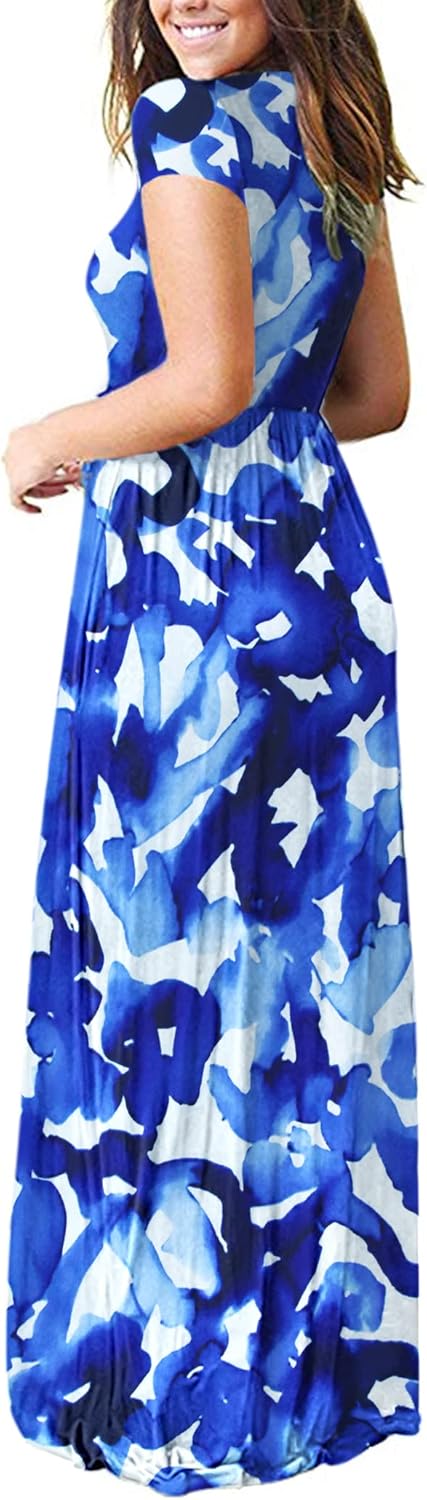 AUSELILY Women's Short Sleeve Loose Plain Casual Long Maxi Dresses for Women 2025