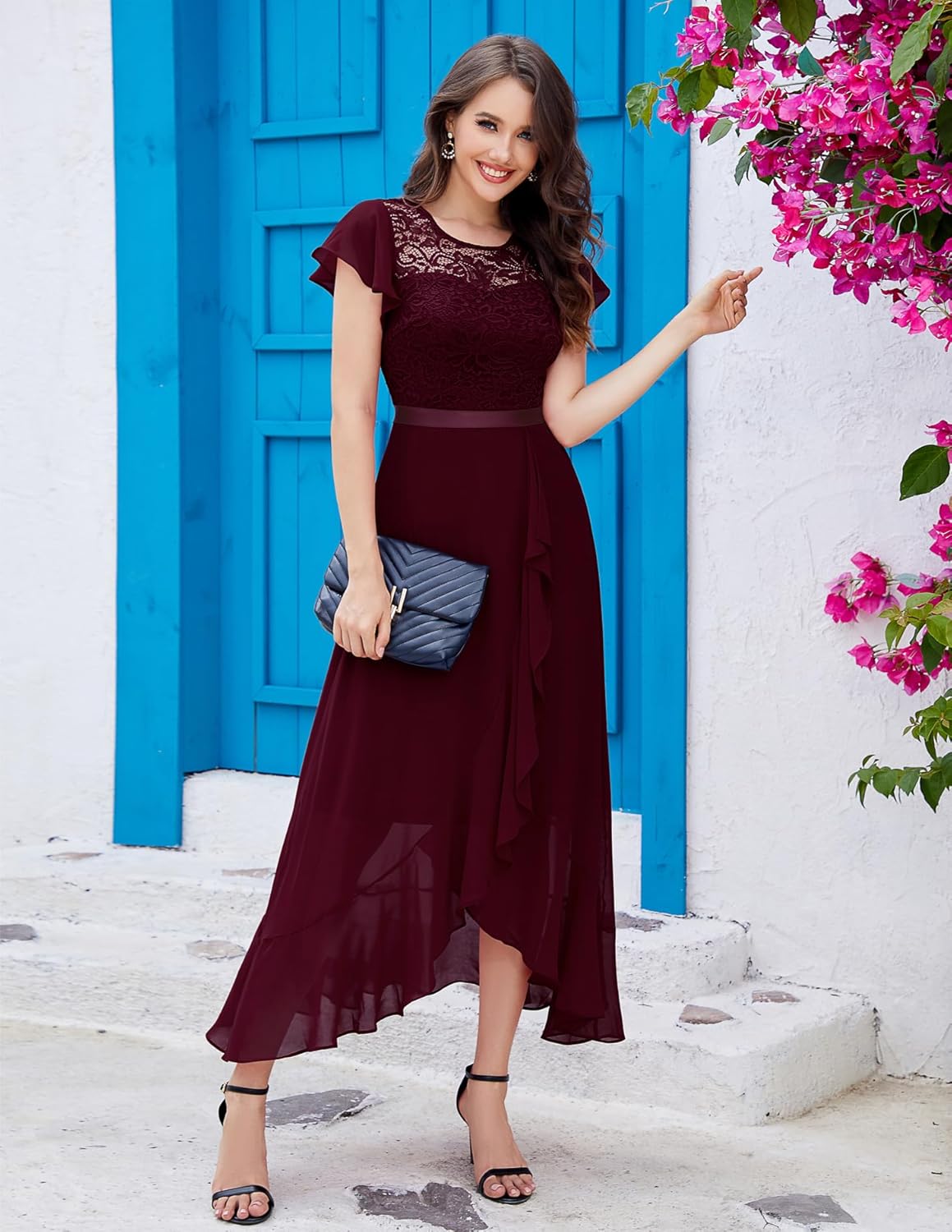 BeryLove Formal Dresses for Women 2025 Wedding Guest with Slit Cocktail Elegant Lace Long Prom Dress
