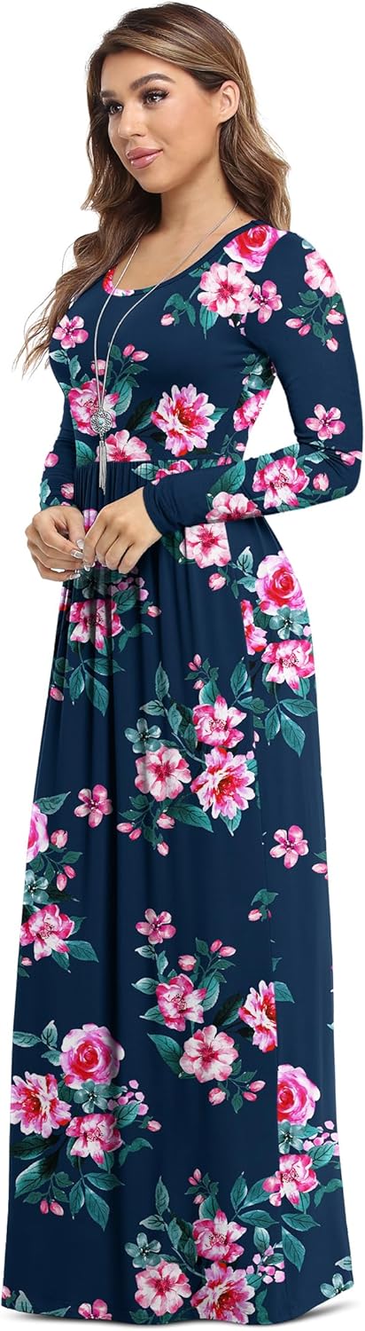 VIISHOW Women's Long Sleeve Loose Plain Maxi Dresses Casual Long Dresses with Pockets