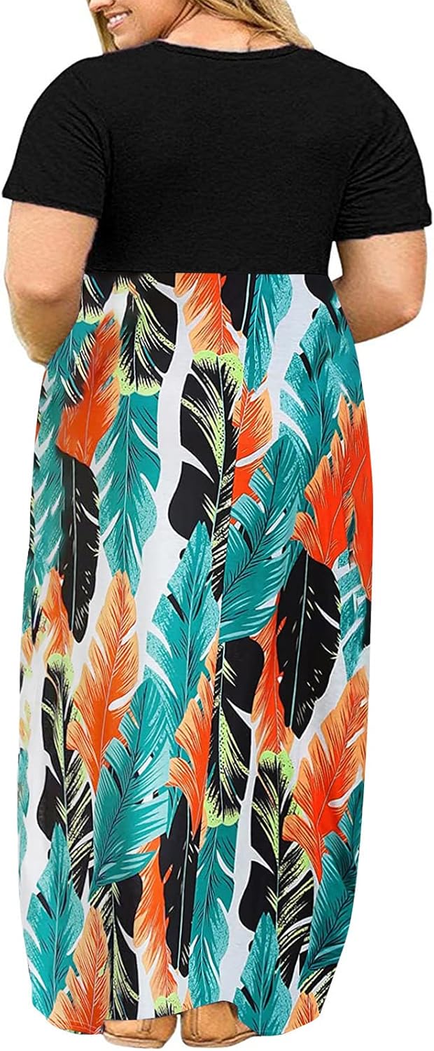 Kancystore Women's Short Sleeve Plus Size Maxi Dress with Pockets Loose Casual Summer Dresses