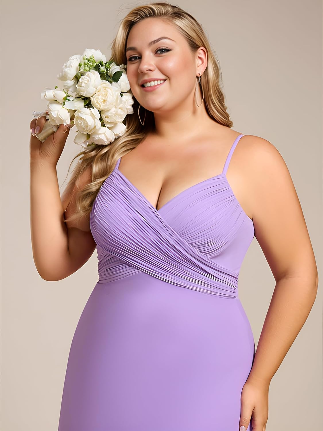 Ever-Pretty Women's Summer Chiffon Pleated Plus Size Bridesmaid Dresses Sleeveless Formal Gown with Spaghetti Straps