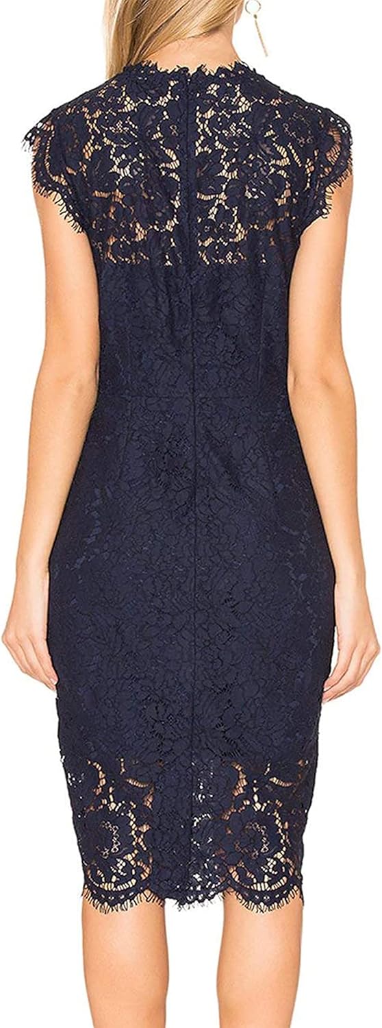 MEROKEETY Women's Sleeveless Lace Floral Elegant Cocktail Dress Crew Neck Knee Length for Party