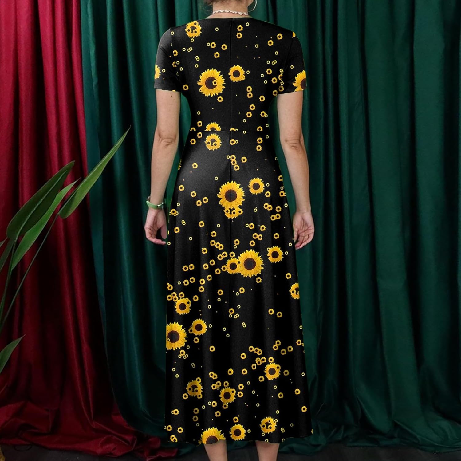 ZEFOTIM Maxi Dress for Women Plus Size Cute Floral Dress Short Sleeve Crew Neck Dresses