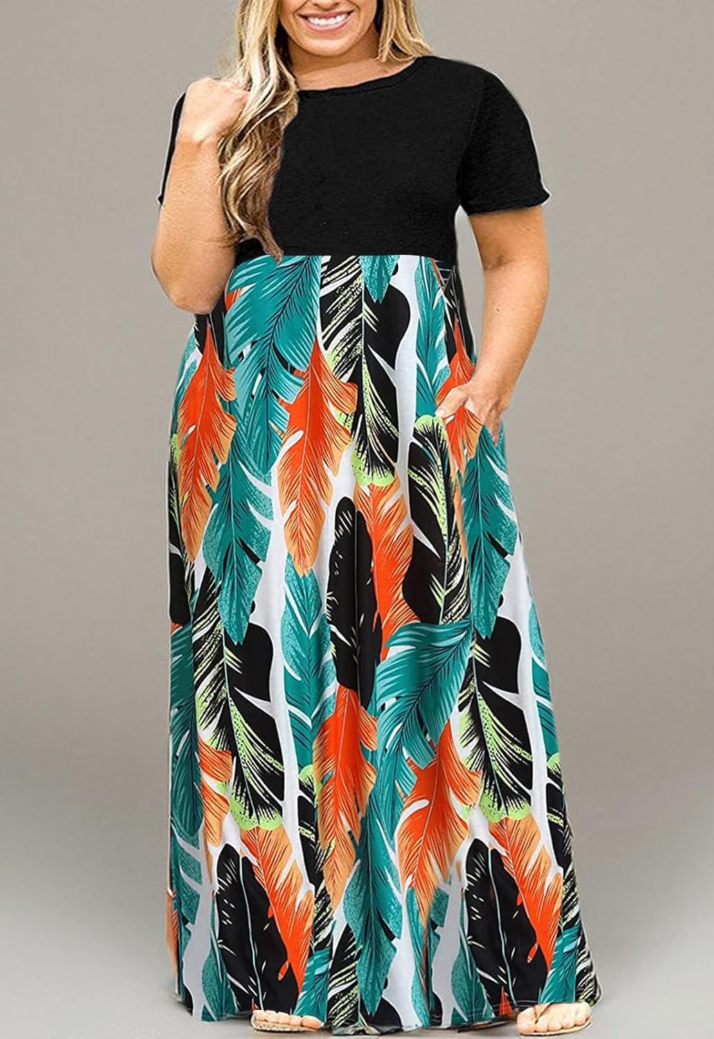 Kancystore Women's Short Sleeve Plus Size Maxi Dress with Pockets Loose Casual Summer Dresses