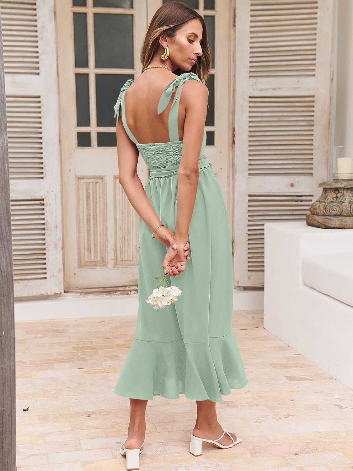 ANRABESS Women's Square Neck Ruffle Split Midi Elegant Formal Wedding Guest Cocktail Bridesmaid Graduation Party Dresses