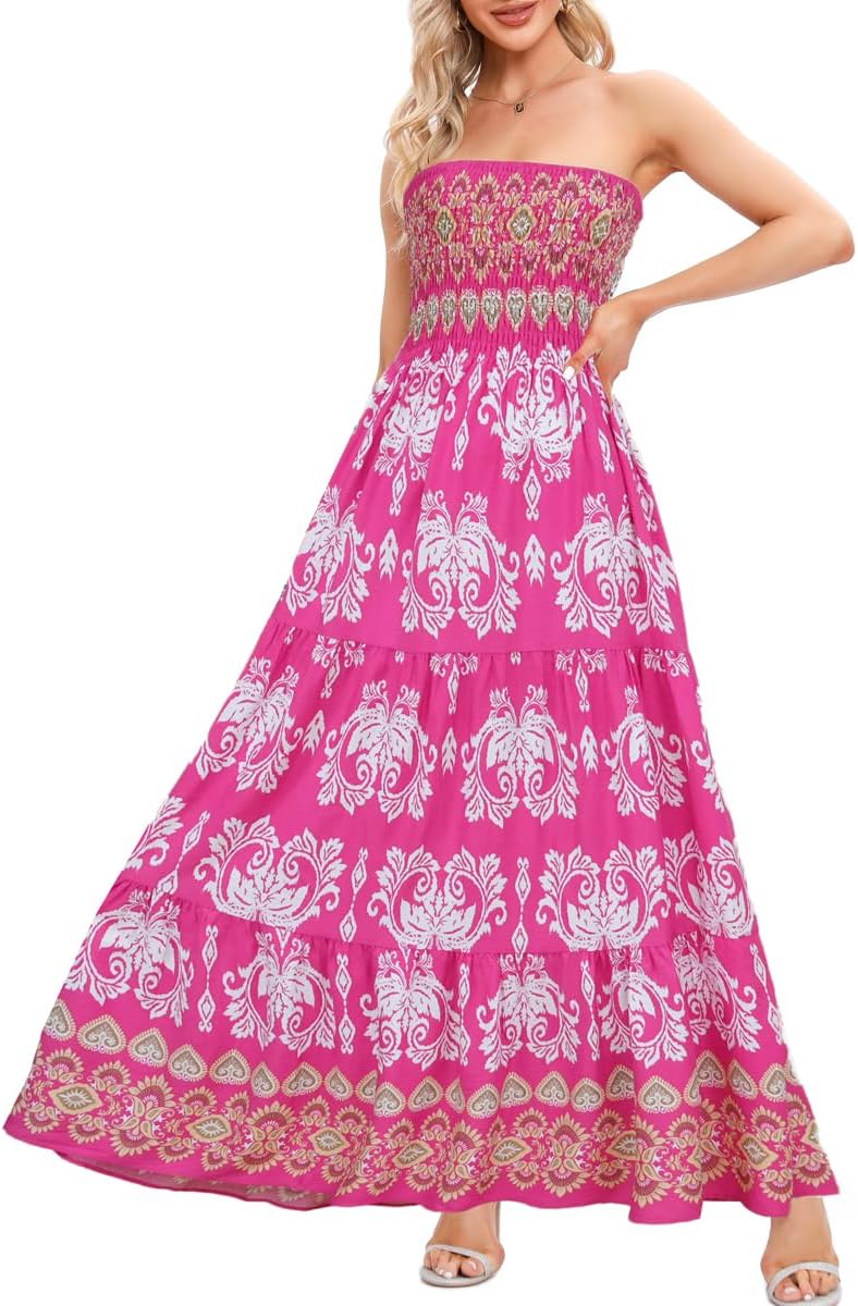 Women's Summer Strapless Tube Top Maxi Dresses Off Shoulder Boho Beach Long Dress