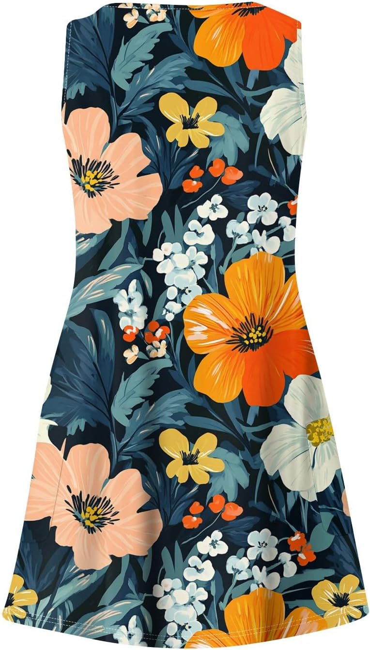 NBXNZWF Women Summer Casual Dress 2025 Casual Loose Sleeveless V-Neck Sundresses A Line Tshirt Beach Dresses with Pockets