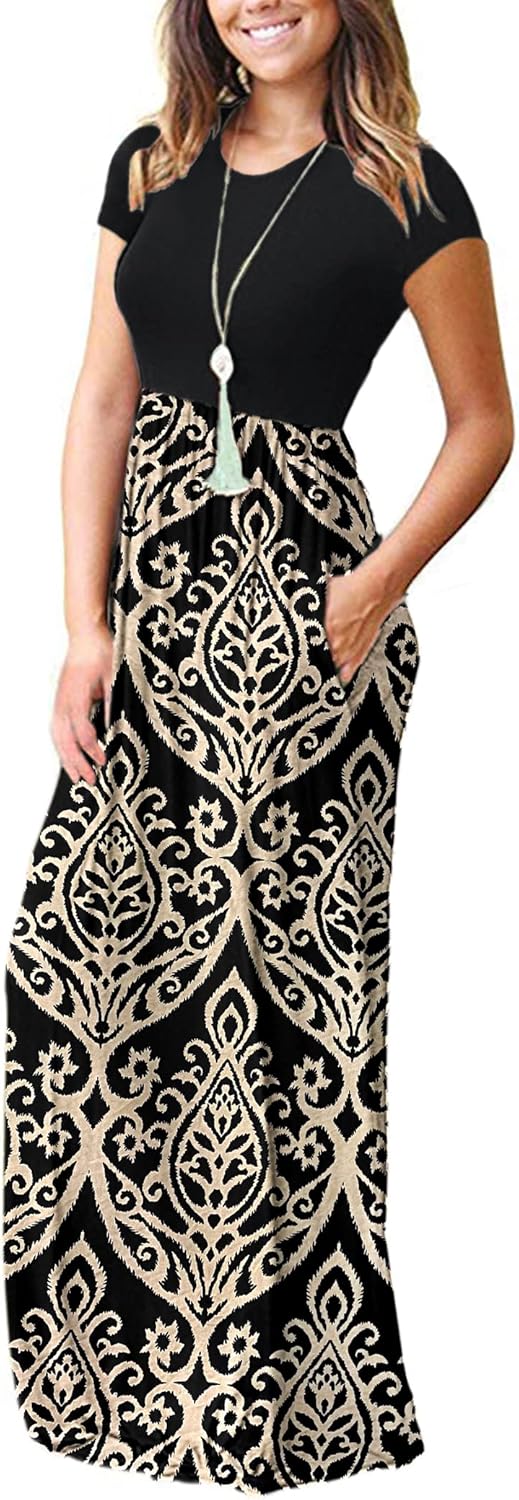 AUSELILY Women's Short Sleeve Loose Plain Casual Long Maxi Dresses for Women 2025