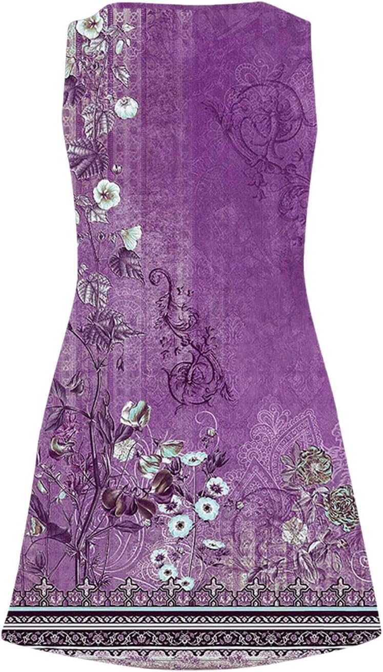 Women's Summer Dresses 2025 Beach Casual Sleeveless Floral Print Boho Tank Dress V Neck Ruffle Dresses
