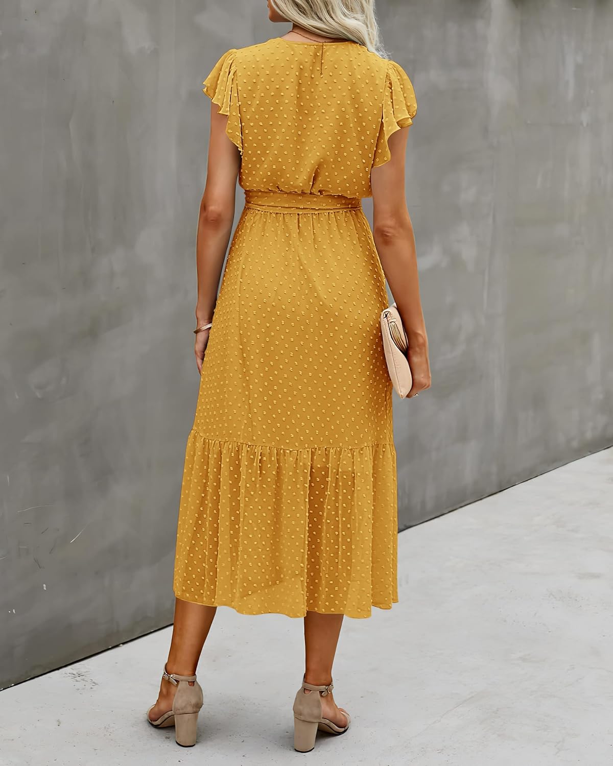 BTFBM Women Summer Bohemian Floral Casual Wrap V Neck Ruffle Cap Sleeveless Belt A-Line Pleated Hem Midi Sun Dress White