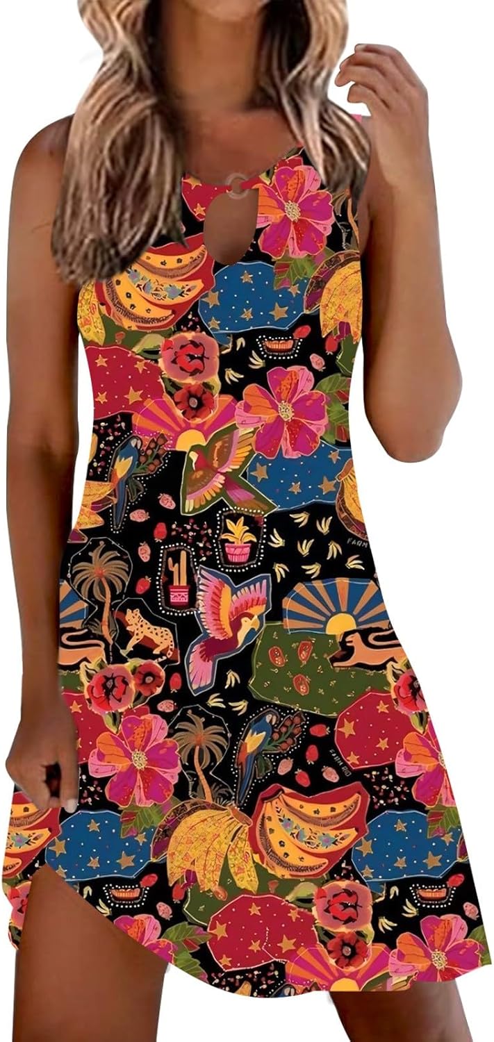 Summer Dresses for Women 2025 Vacation Beach Casual Vintage Midi Sundresses Sexy Sleeveless V Neck Boho Tank Dress