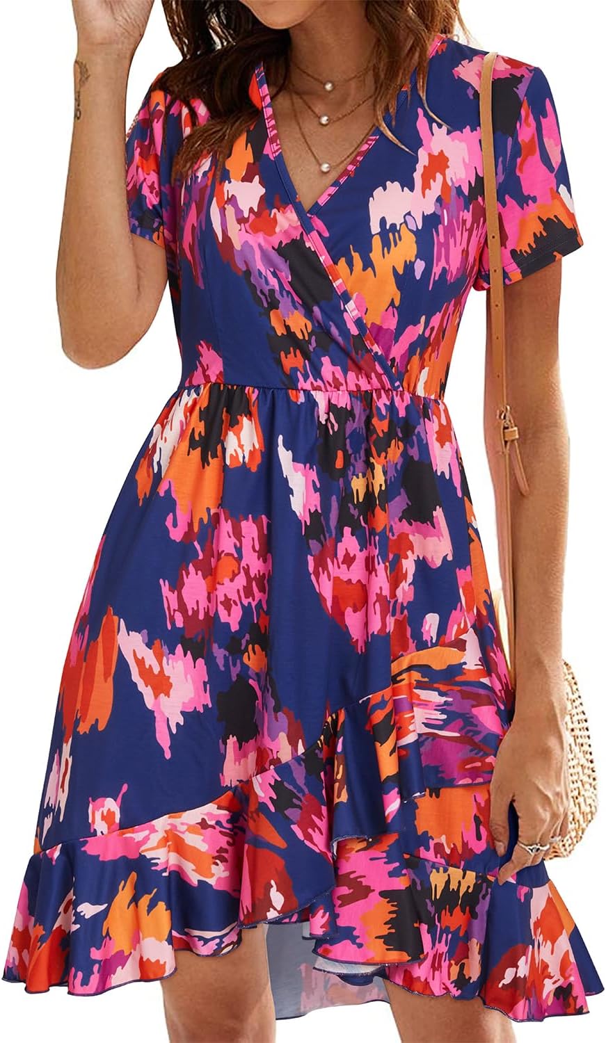 ULTRANICE Womens Summer Dresses Floral V Neck Ruffled Hem Spaghetti Spring Casual Beach Outfits Flowy Wrap Sun Dress