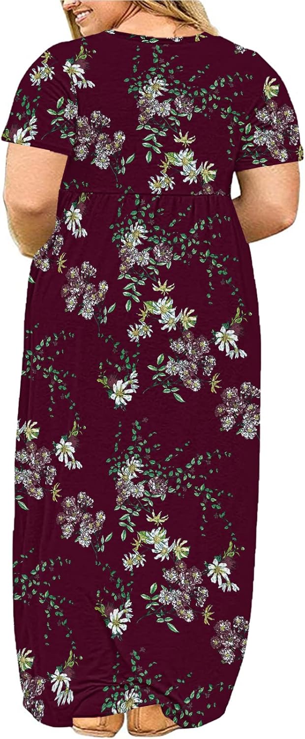 Kancystore Women's Short Sleeve Plus Size Maxi Dress with Pockets Loose Casual Summer Dresses