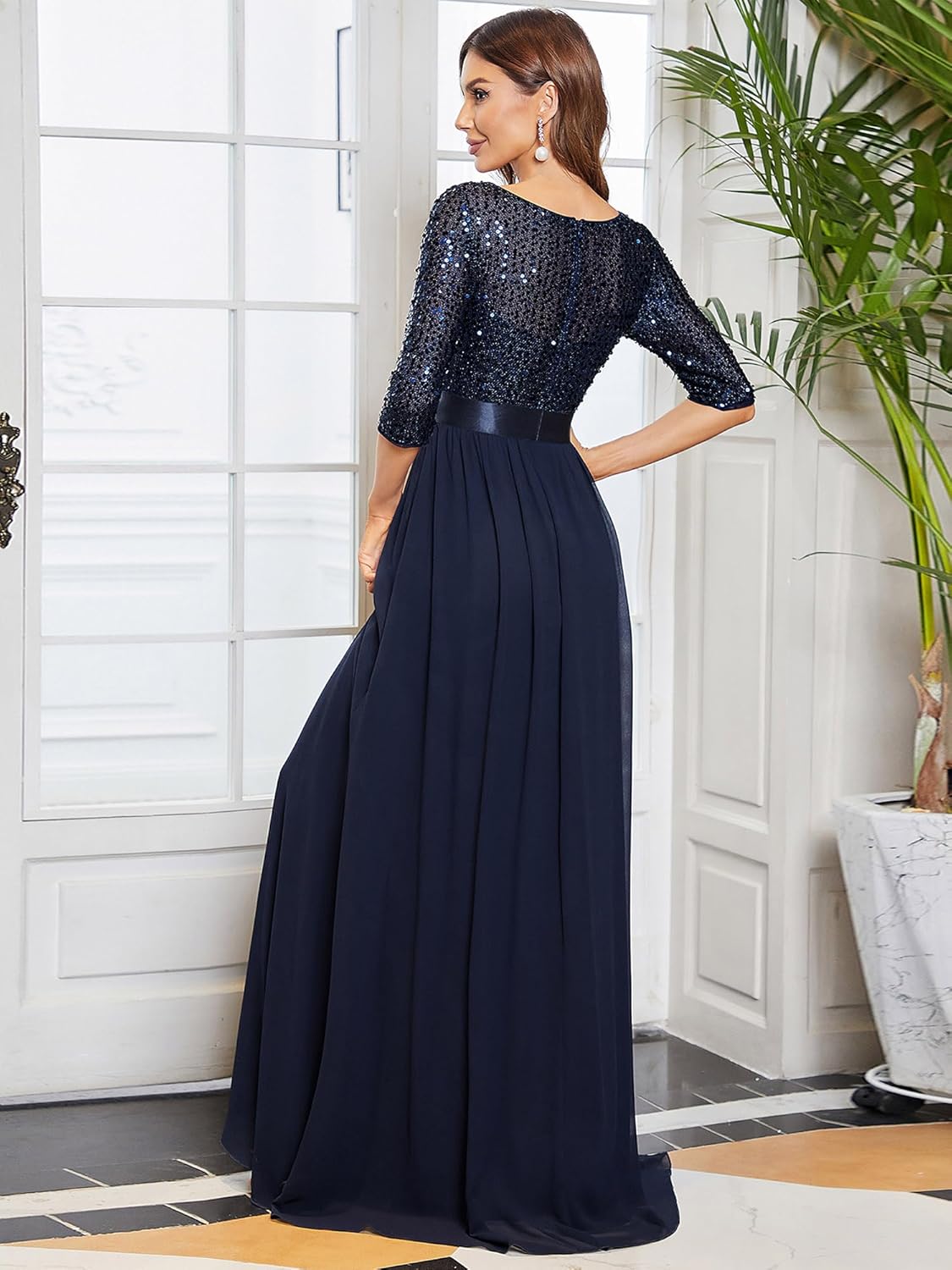 Ever-Pretty Women's Round Neck Maxi Dresses Sequin Plus Size Formal Dresses for Women 0683-PZ