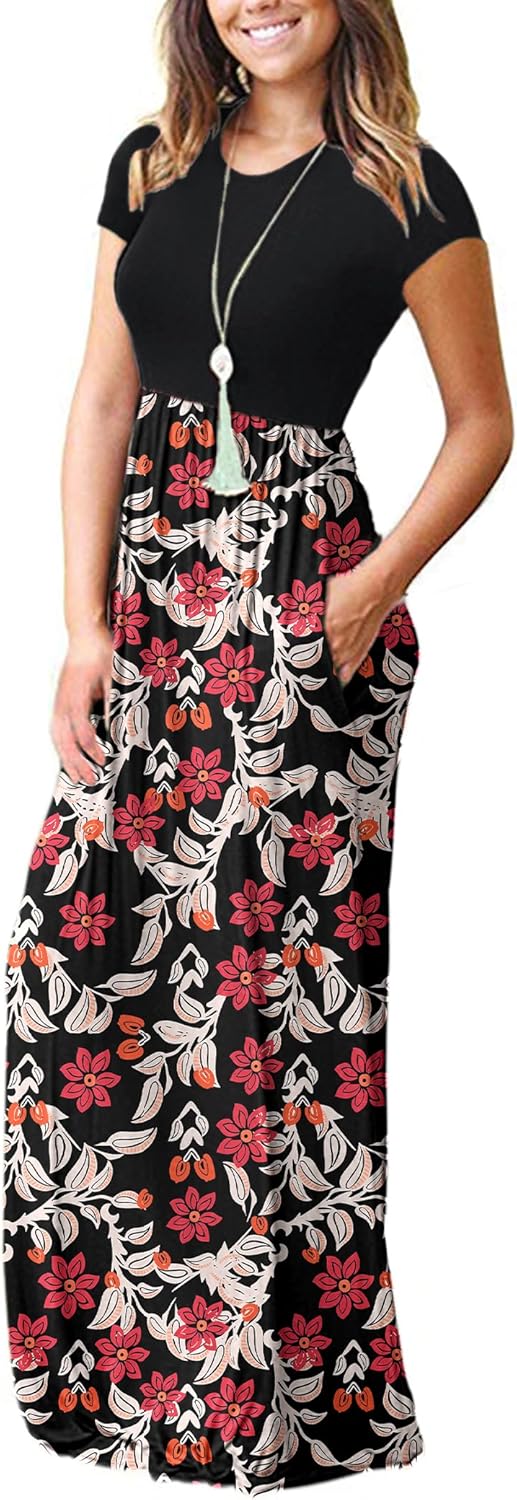 AUSELILY Women's Short Sleeve Loose Plain Casual Long Maxi Dresses for Women 2025