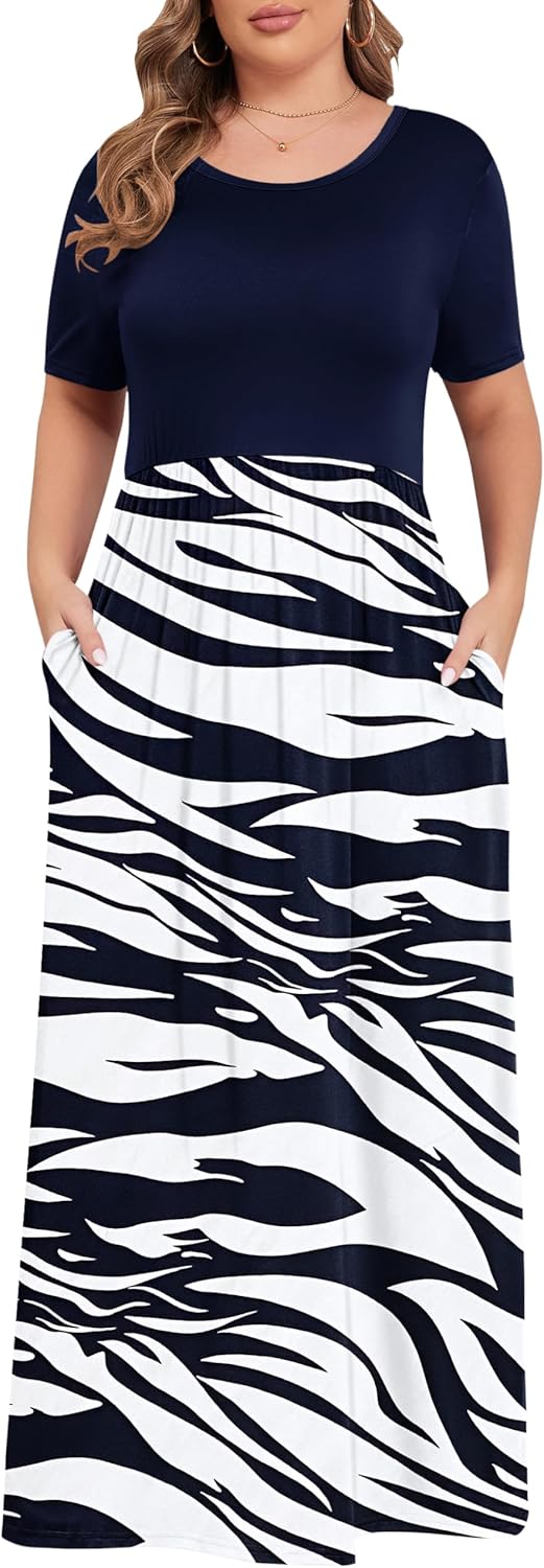 KARALIN Women’s Plus Size Maxi Dresses for Curvy Women Summer Casual Short Sleeve 2025 Long Dress 14W-26W