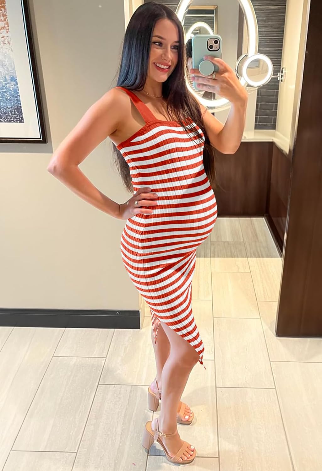 MEROKEETY Women's 2025 Summer Spring Bodycon Midi Dress Vacation Sleeveless Ribbed Knit Striped Party Sweater Dresses