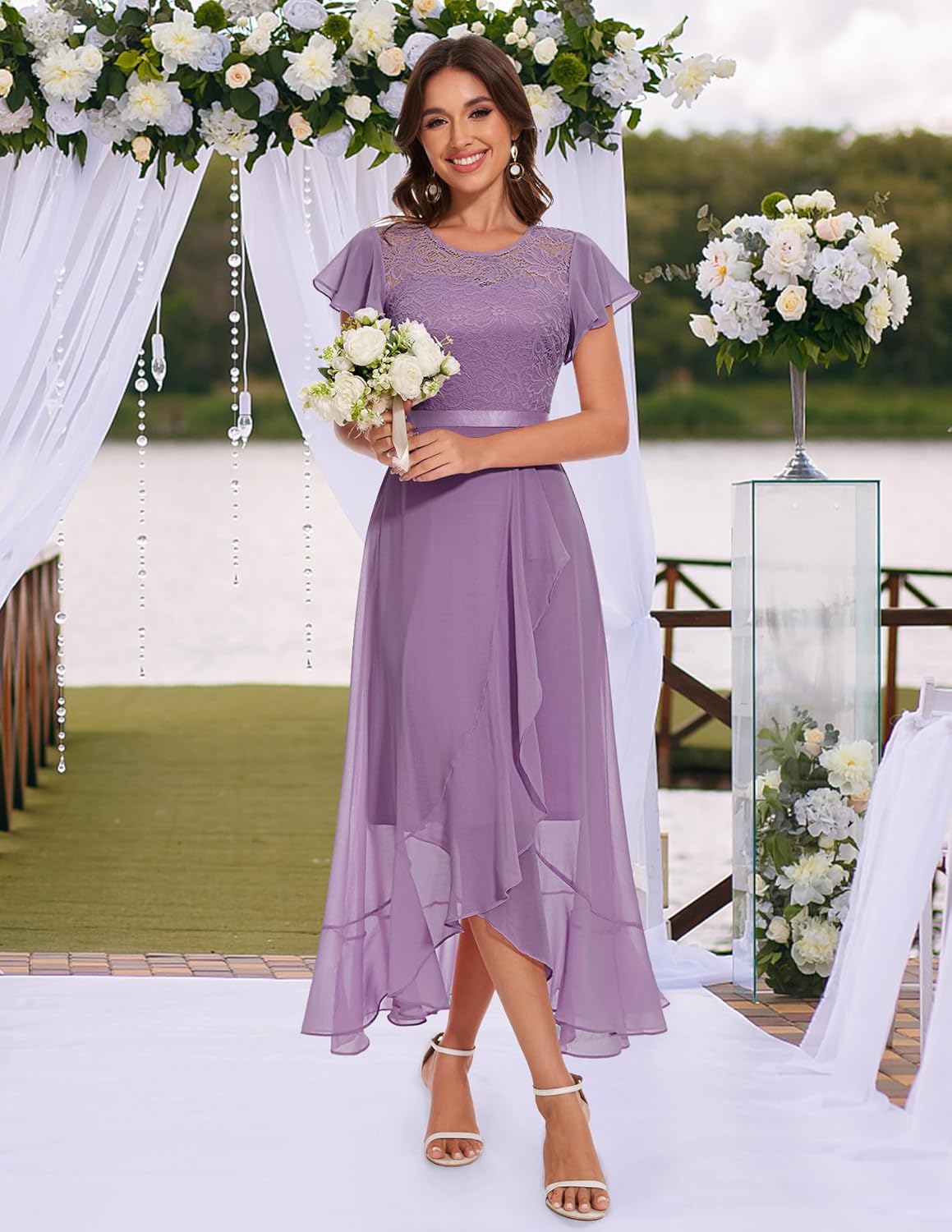 BeryLove Formal Dresses for Women 2025 Wedding Guest with Slit Cocktail Elegant Lace Long Prom Dress