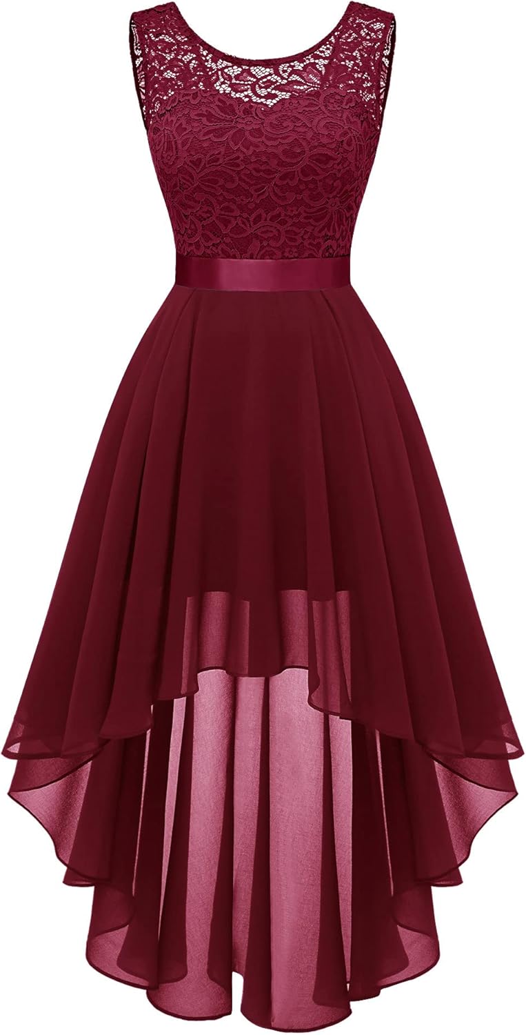 BeryLove Cocktail Prom Dresses 2025 Formal Wedding Guest Dresses Sleeveless Lace High Low Homecoming Dress