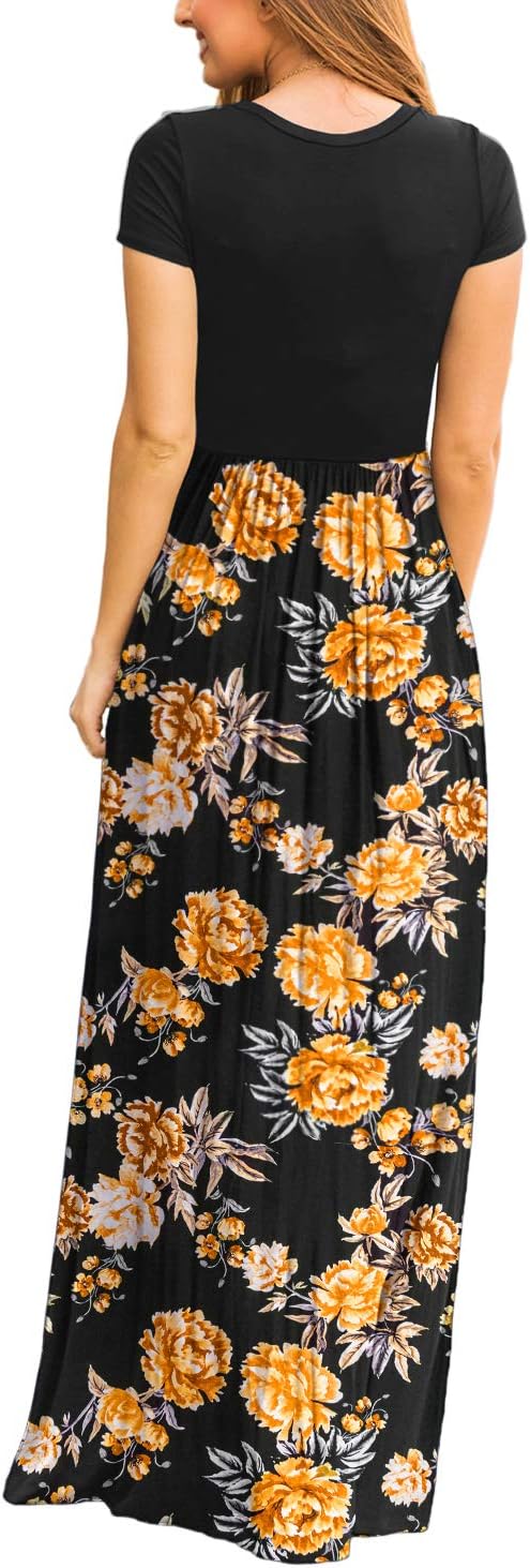 DEARCASE Maxi Dress for Women Short Sleeve Casual Summer Loose Plain Comfy Long Dresses with Pockets