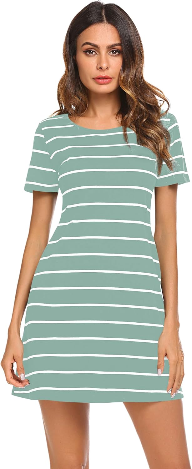 Feager Women's Casual Striped Criss Cross Short Sleeve T Shirt Dress