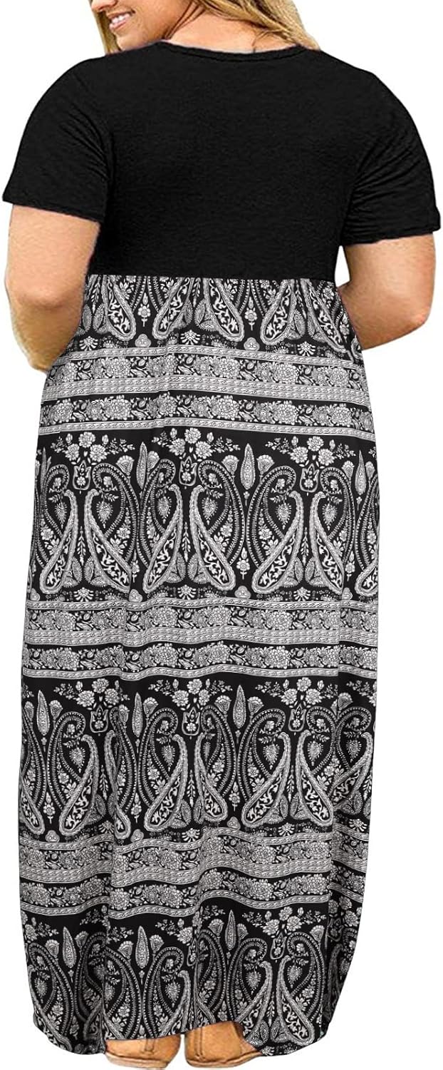 Kancystore Women's Short Sleeve Plus Size Maxi Dress with Pockets Loose Casual Summer Dresses