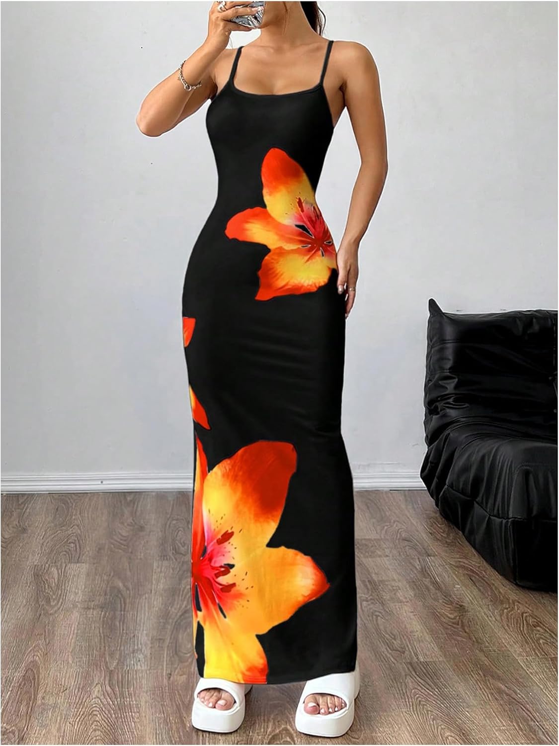 Verdusa Women's Floral Sun Maxi Bodycon Dresse Summer Starfish Dress White