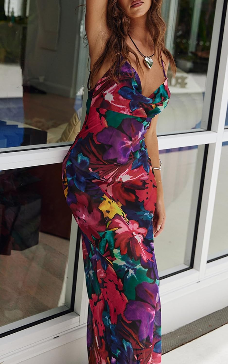 PRETTYGARDEN Women's 2025 Summer Floral Spaghetti Strap Maxi Dress Stretch Sexy Bodycon Dress Backless Slip Long Dresses