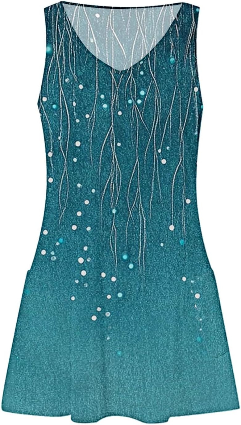 Women's Summer Dresses 2025 Beach Casual Sleeveless Floral Print Boho Tank Dress V Neck Ruffle Dresses