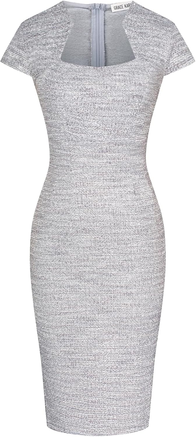 GRACE KARIN Women's Gorgeous Pencil Dress Cap Sleeve Tweed Pencil Dress for Work