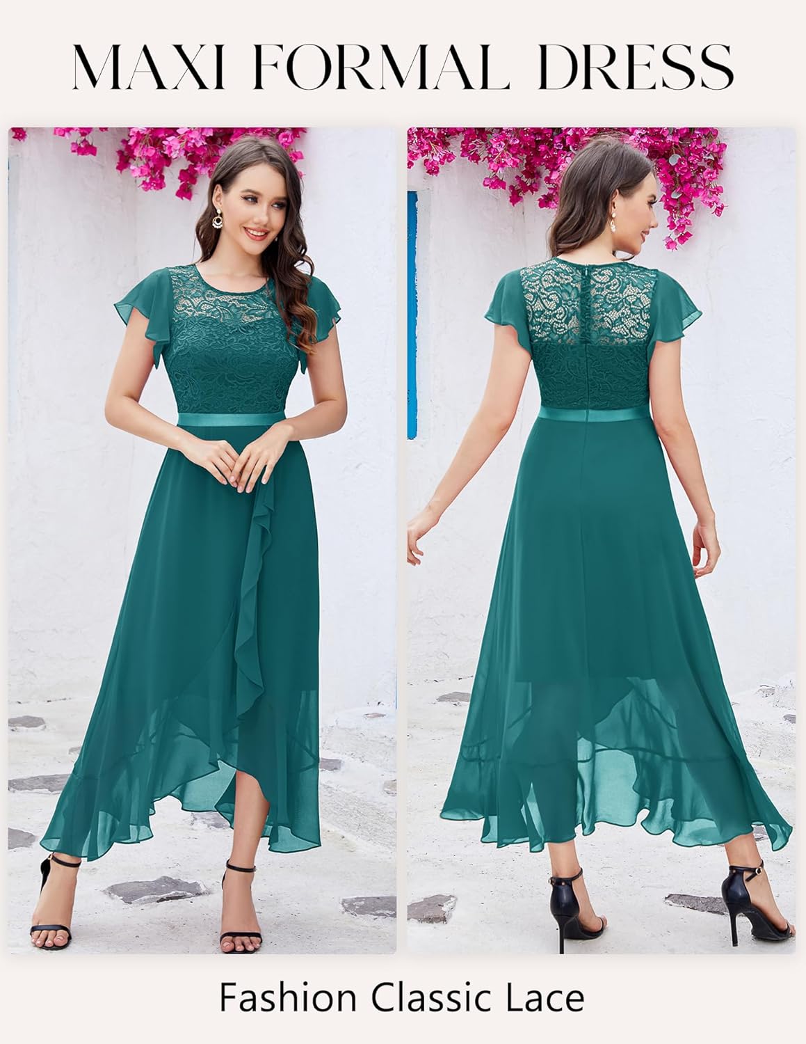 BeryLove Formal Dresses for Women 2025 Wedding Guest with Slit Cocktail Elegant Lace Long Prom Dress